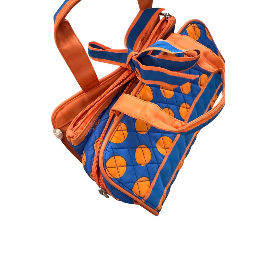 Belvah 3-Piece Quilted Cosmetic Travel Bag Set Blue Orange Polka Dot - Picture 3 of 6